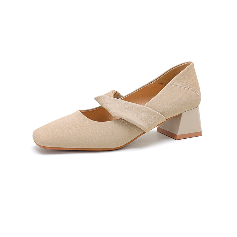 Damen Quadrat-Spitz Blockabsatz Mary Jane Pumps mit dekorativem Riemen Drune