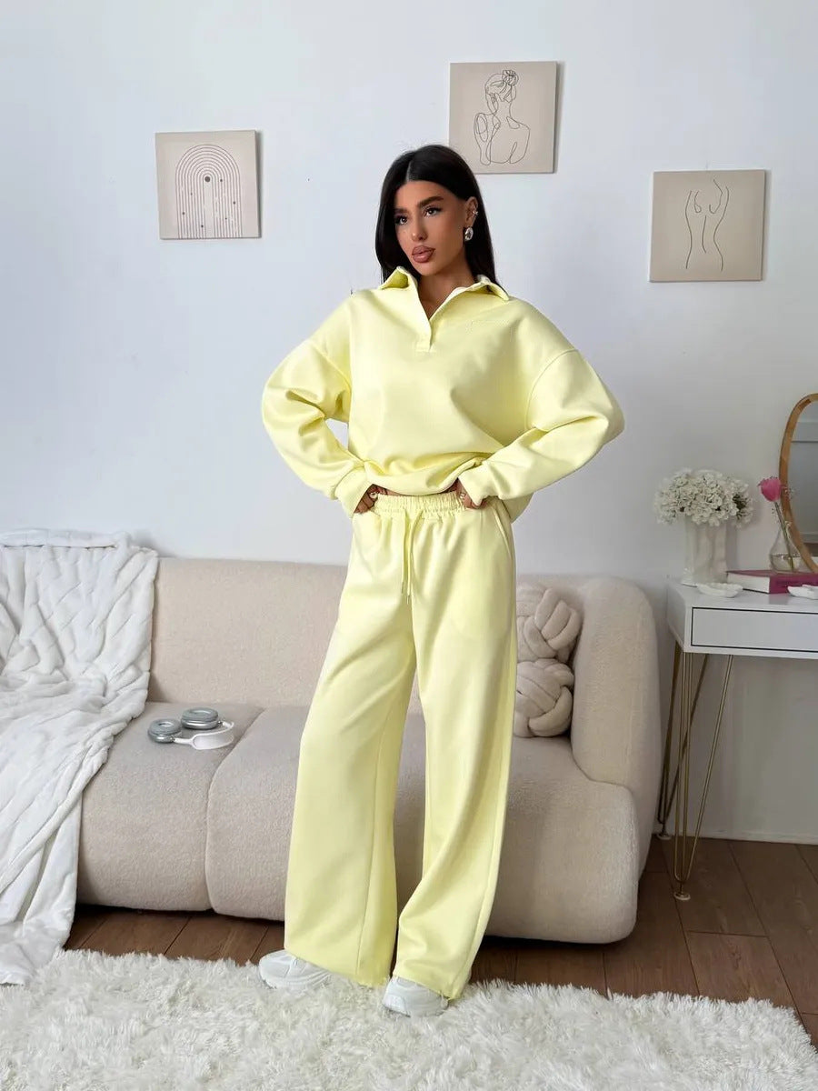 Damen lässiger Hoodie-Anzug mit weitem Schnitt und elastischem Bund Drune