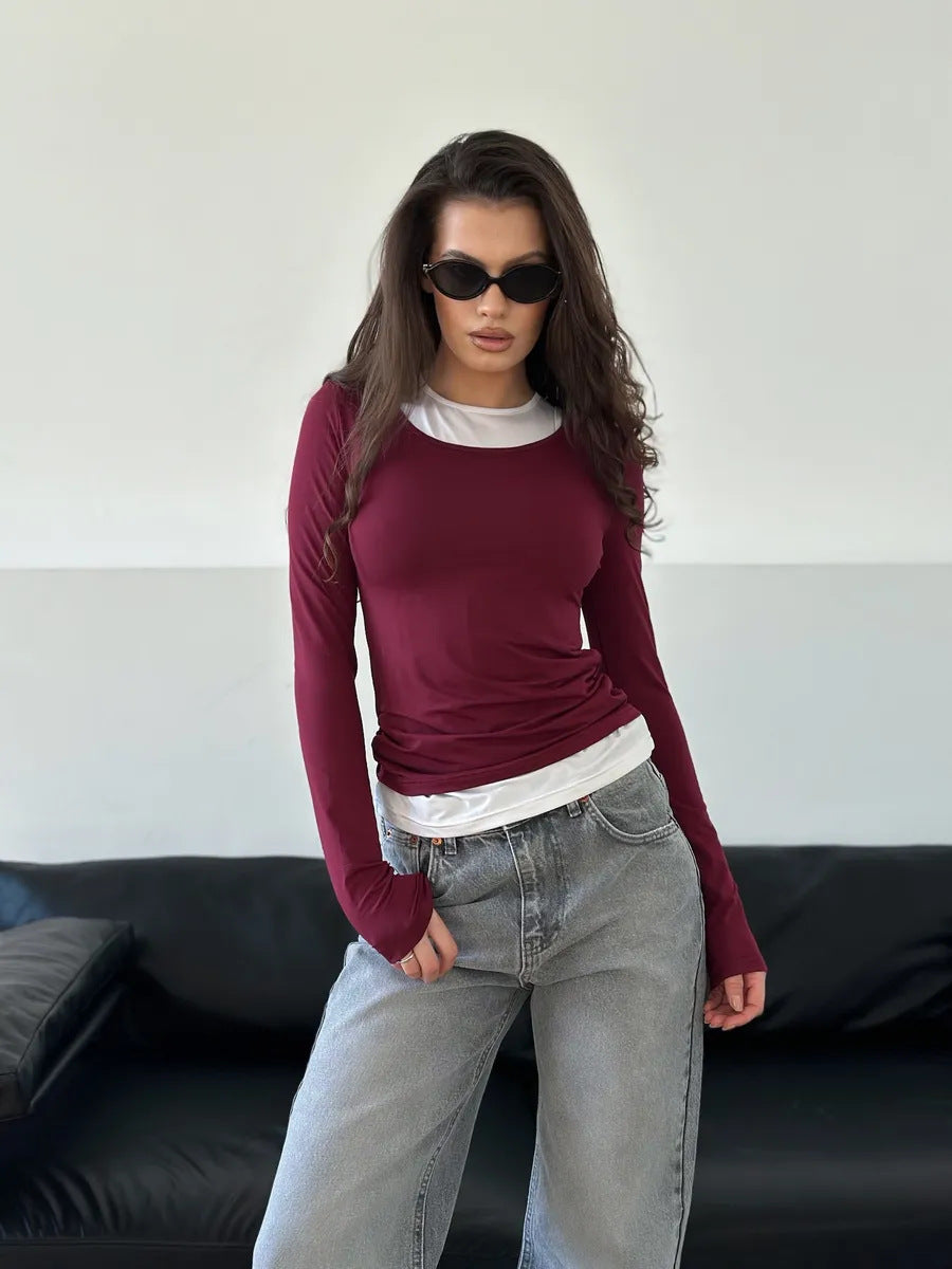Damen Langarmshirt mit asymmetrischem Ausschnitt Drune