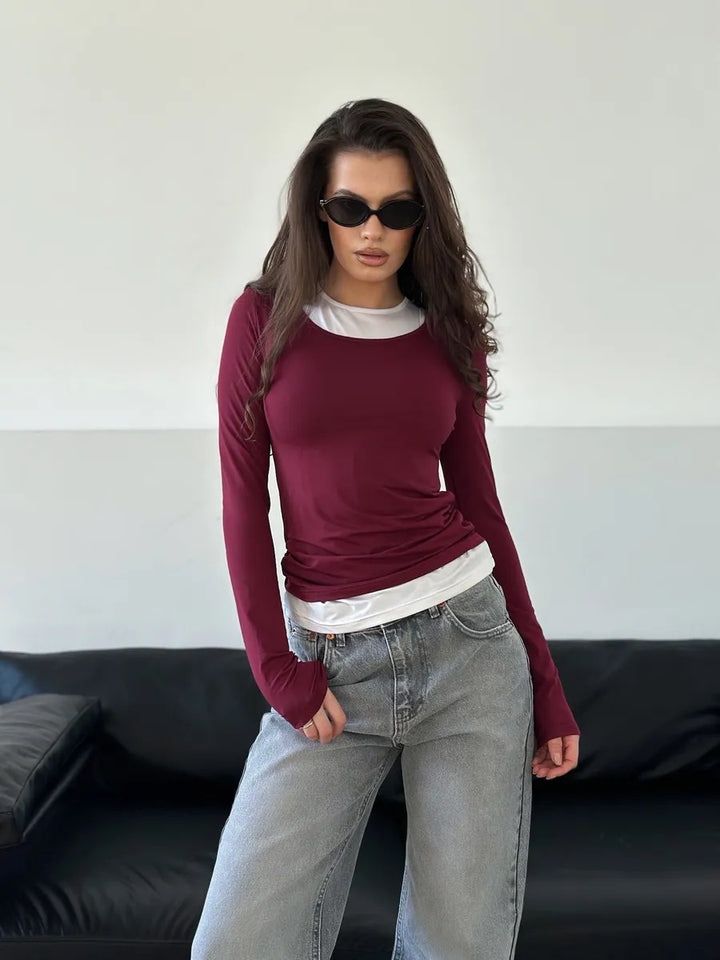 Damen Langarmshirt mit asymmetrischem Ausschnitt Drune