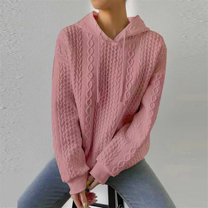 Damen Hochwertiger Strickpullover mit Kapuze und dekorativem Zopfmuster Drune