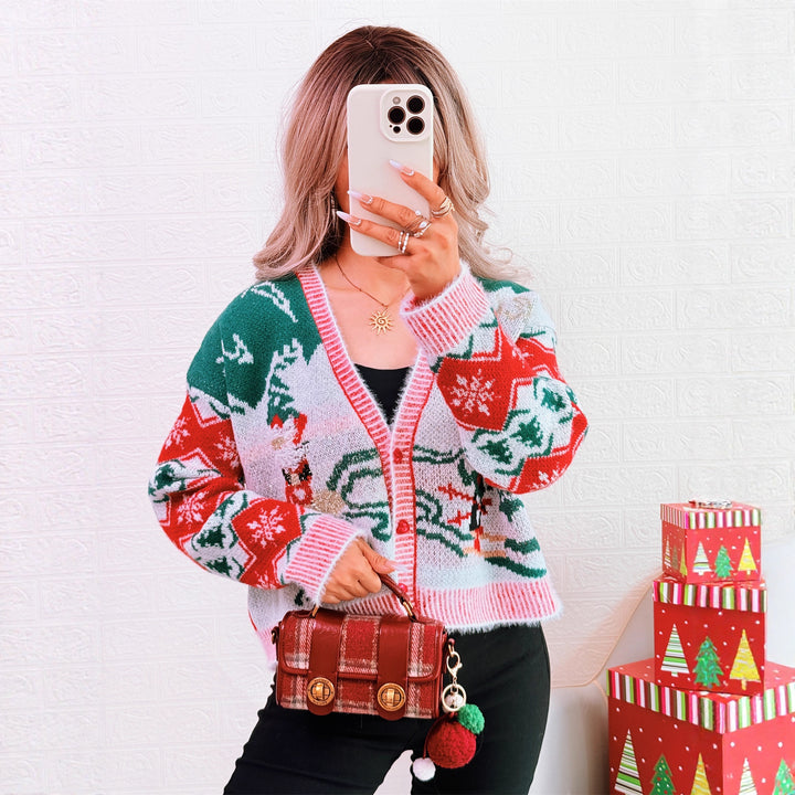 Damen Strickjacke im festlichen Design mit Weihnachtsmotiven Drune