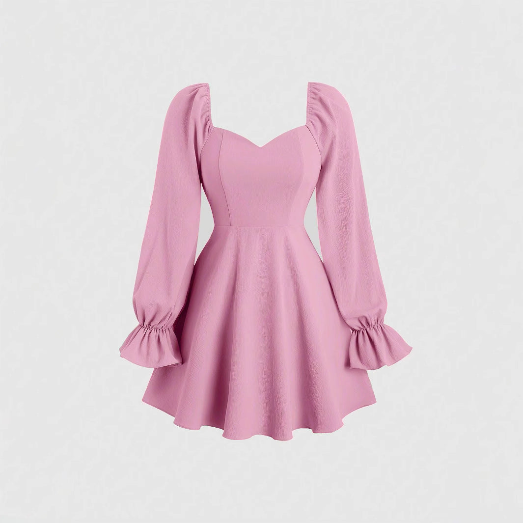 Damen Minikleid mit Puffärmeln und schickem Herz-Ausschnitt Drune