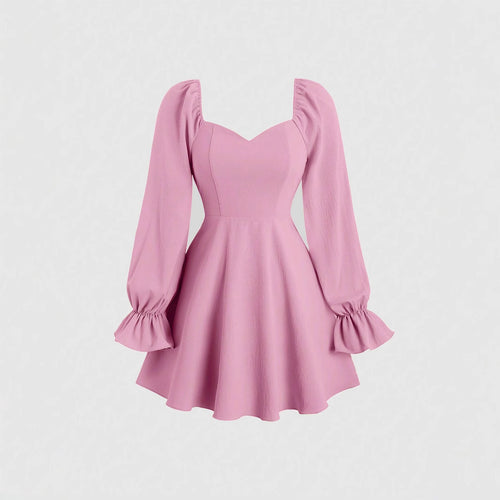 Damen Minikleid mit Puffärmeln und schickem Herz-Ausschnitt Drune