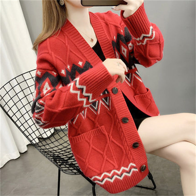 Damen Grobstrick-Cardigan mit modernem Muster und praktischen Taschen Drune