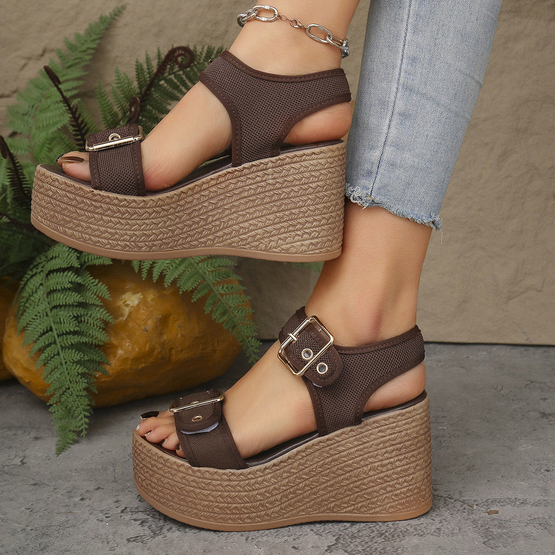 Damen Wedge-Sandalen mit verstellbaren Schnallen und rutschfester Sohle Drune