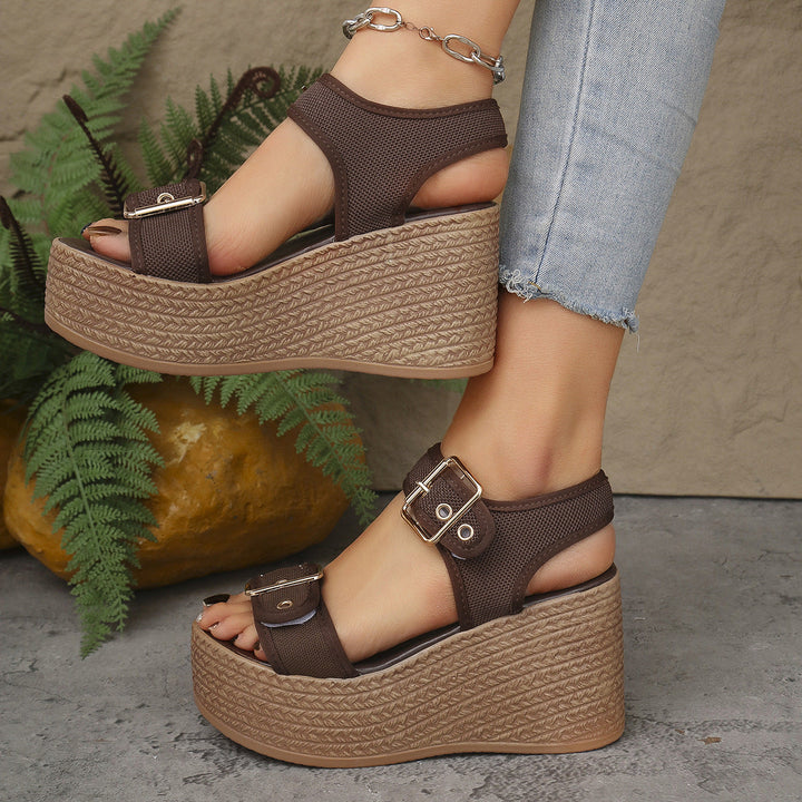 Damen Wedge-Sandalen mit verstellbaren Schnallen und rutschfester Sohle Drune
