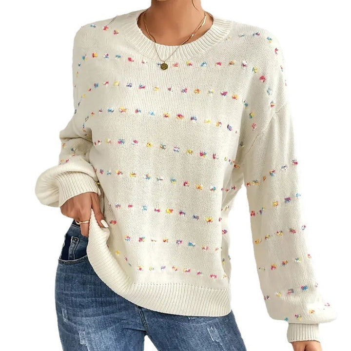 Damen Strickpullover mit buntem Knötchenmuster und weitem Schnitt Drune