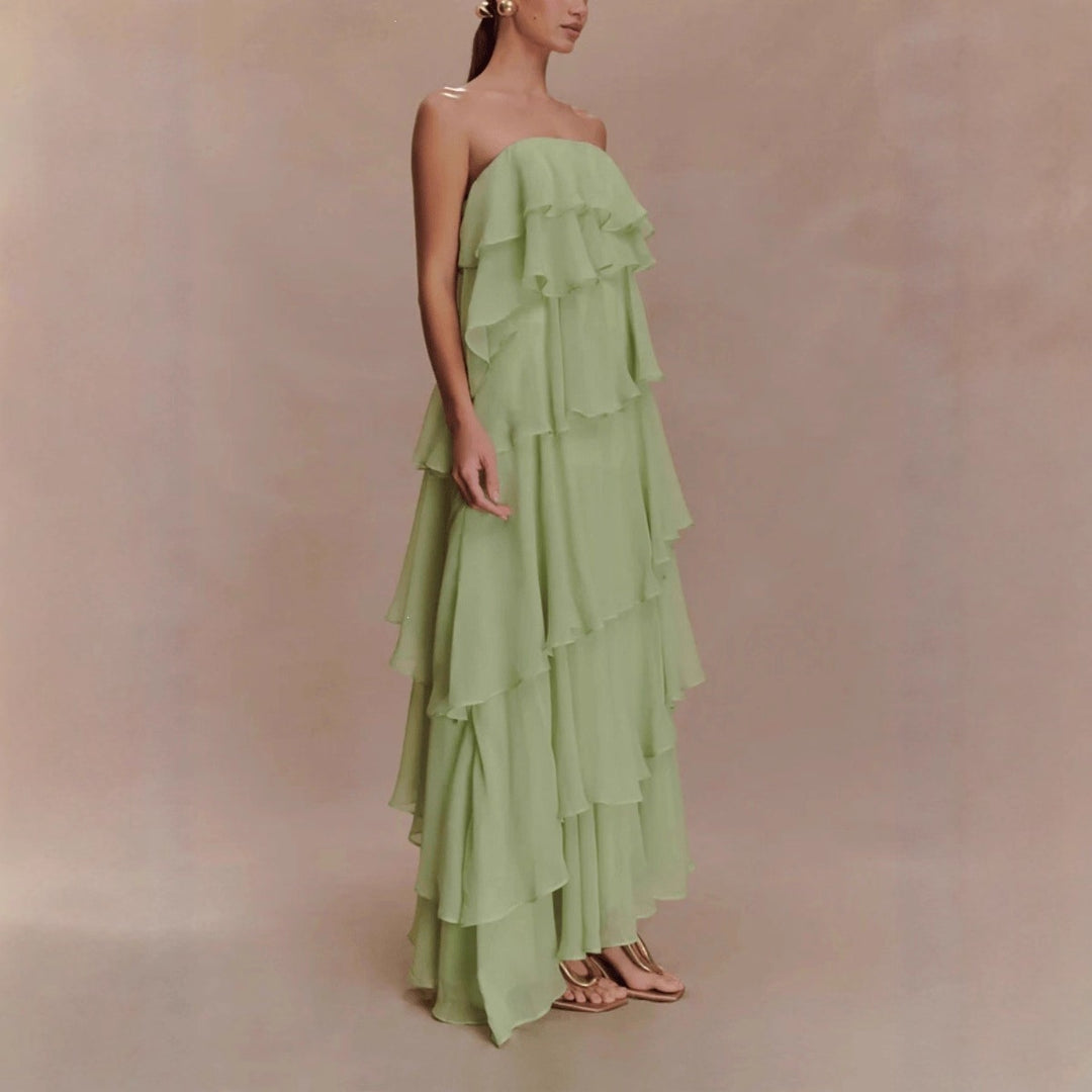 Damen Langes Rüschensommerkleid mit gerafften Details Drune