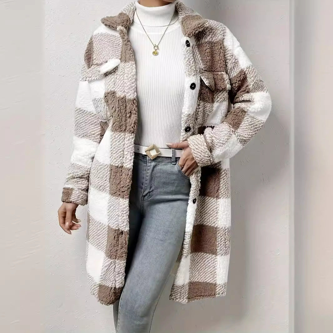 Damen Plüsch-Hemdjacke im Karodesign Drune