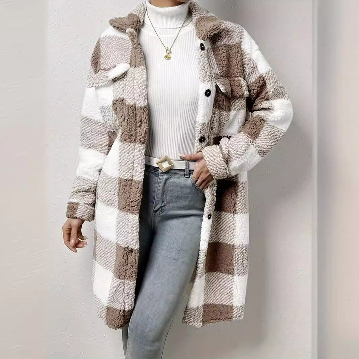 Damen Plüsch-Hemdjacke im Karodesign Drune