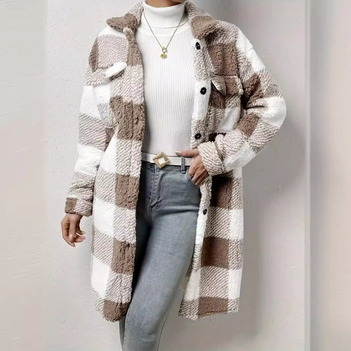 Damen Plüsch-Hemdjacke im Karodesign Drune