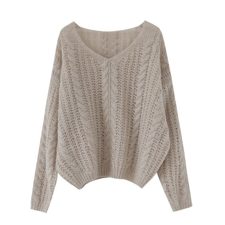 Damen Grobstrickpullover mit V-Ausschnitt und luftiger Struktur Drune
