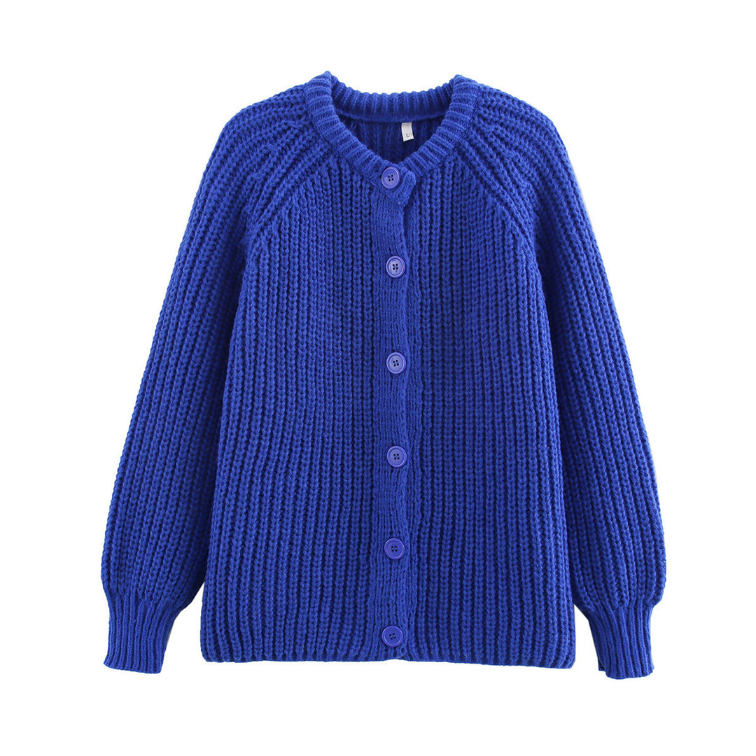 Damen nan grob gestrickte Raglan-Cardigan mit Ballonärmeln und durchgehender Knopfleiste Drune
