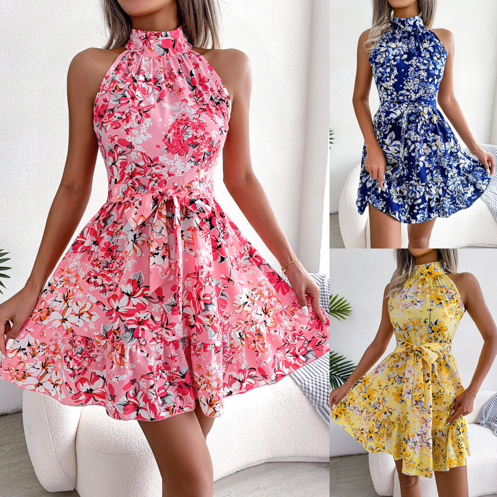 Damen verspieltes Neckholder-Kleid mit floralem Design Drune