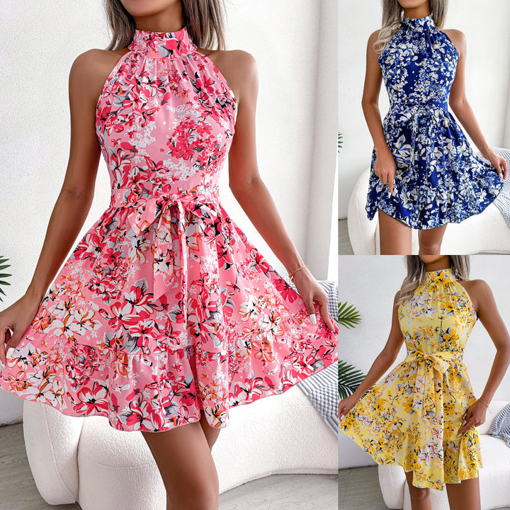 Damen verspieltes Neckholder-Kleid mit floralem Design Drune