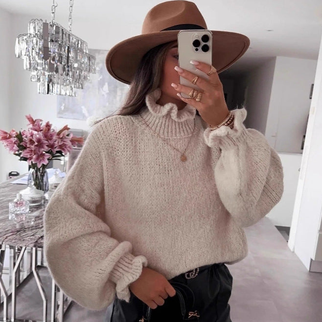 Damen kuscheliger Rollkragenpullover mit voluminösen Ärmeln Drune