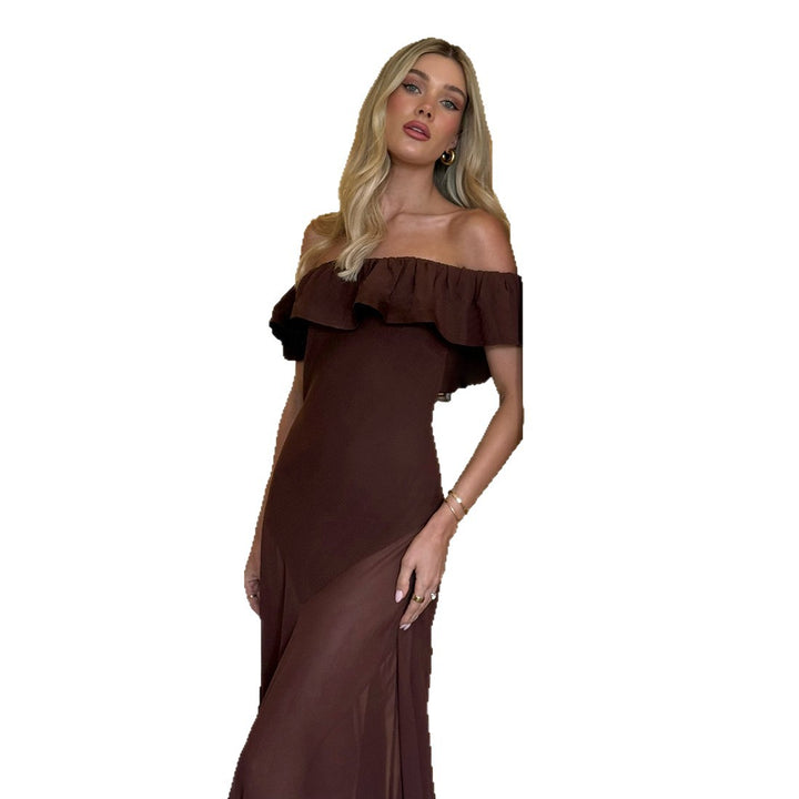 Damen Offshoulder Maxikleid mit voluminösem Rüschensaum Drune