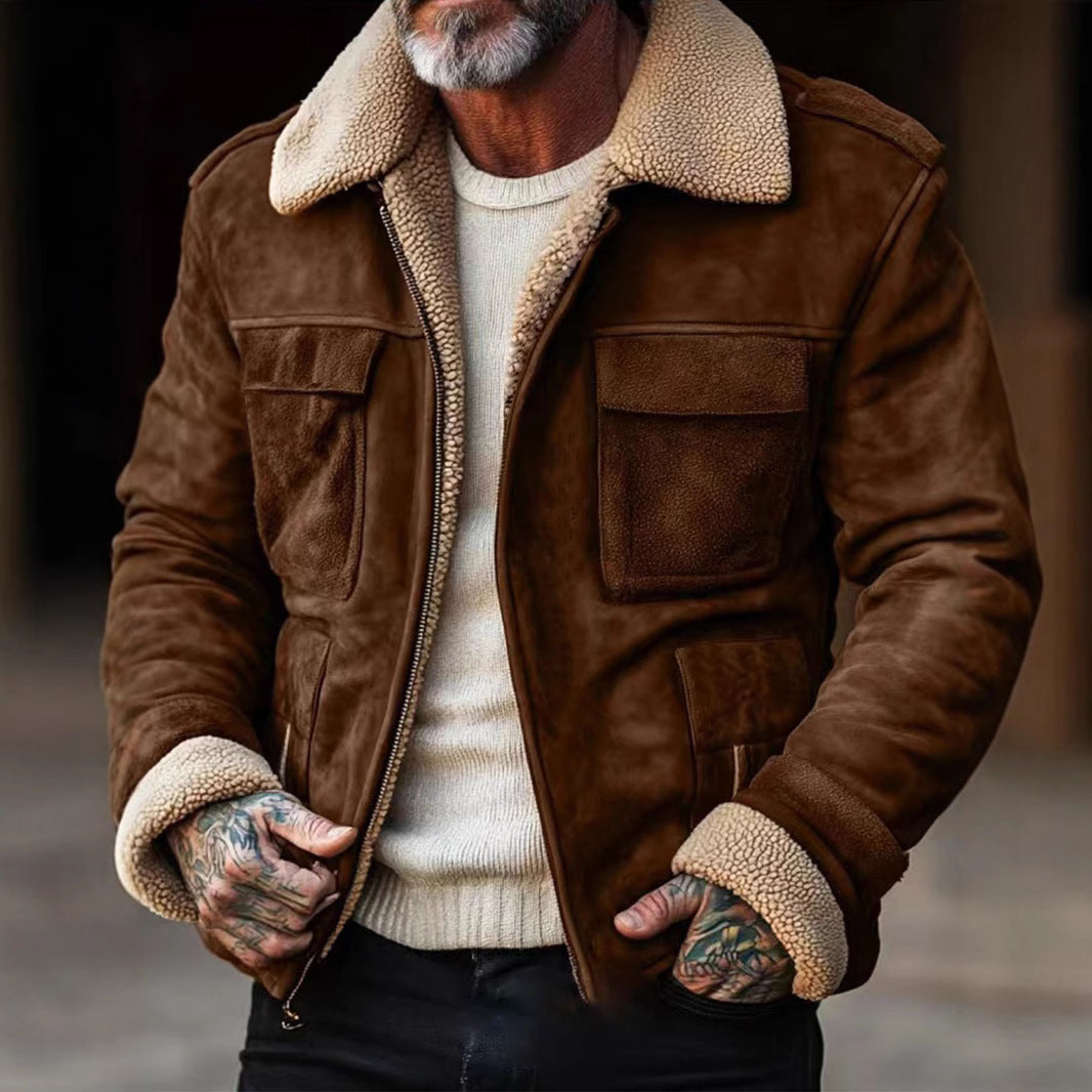 Herren Lederjacke mit weichem Sherpa-Futter Drune