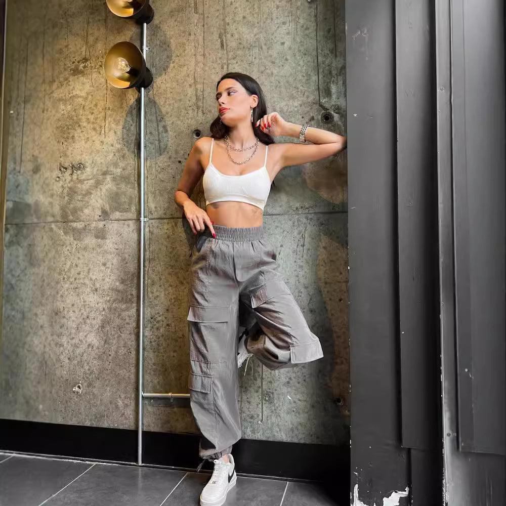 Damen Cargo-Hose mit elastischem hohen Bund und praktischen Taschen Drune