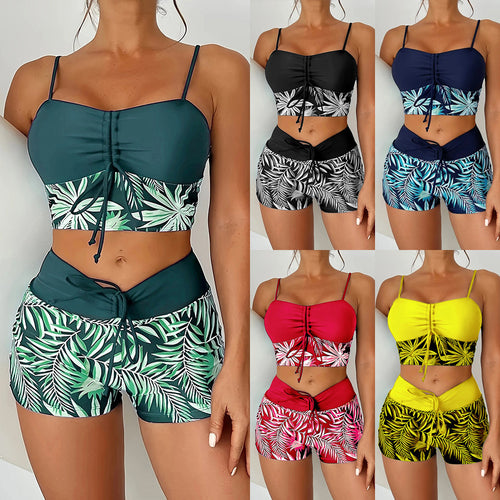 Damen Crop-Top Bikini mit floralem Design und bequemen Shorts Drune