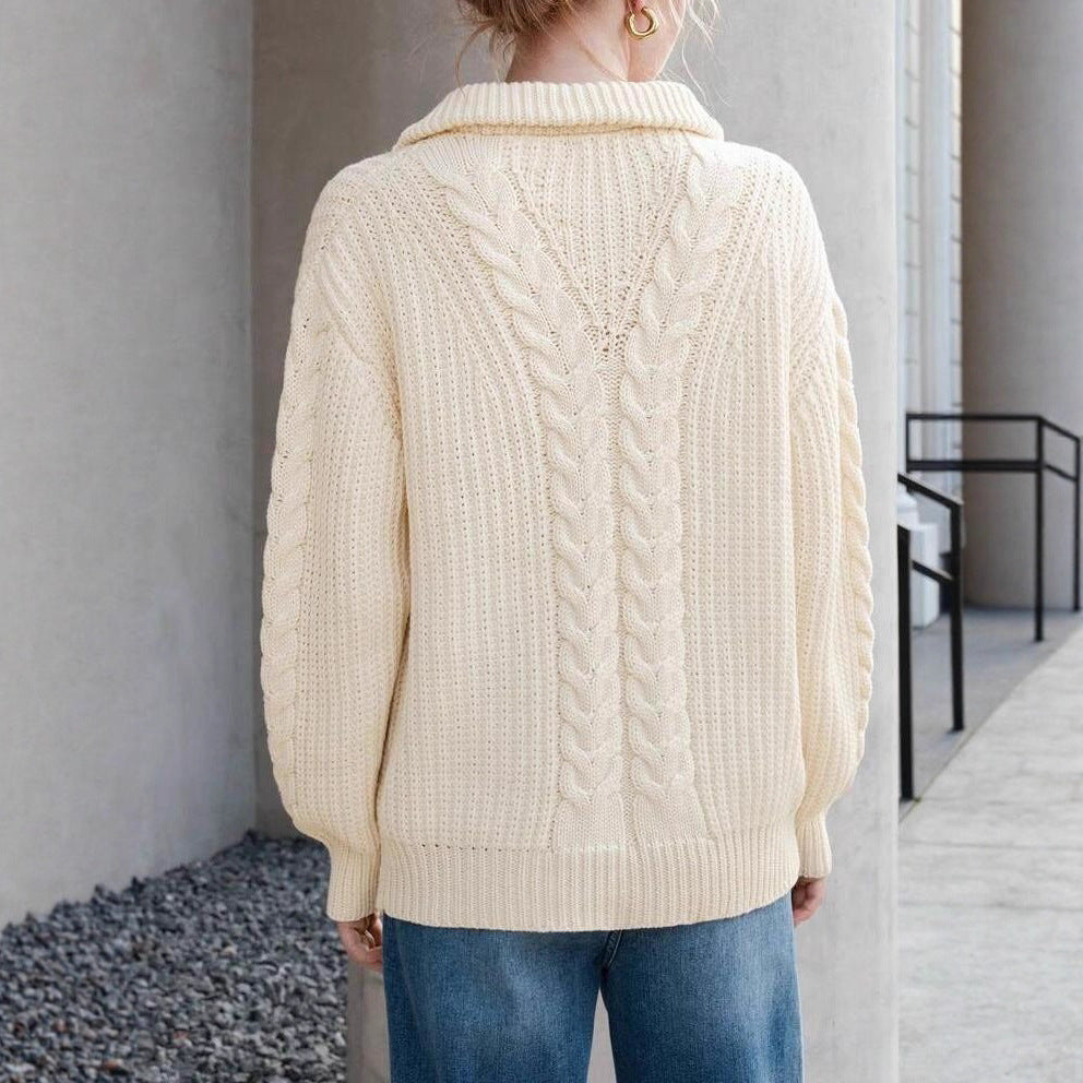 Damen Grobstrickpullover mit seitlichem Reißverschluss und Detailliertem Zopfmuster Drune