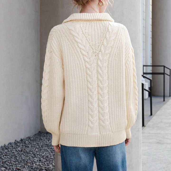 Damen Grobstrickpullover mit seitlichem Reißverschluss und Detailliertem Zopfmuster Drune
