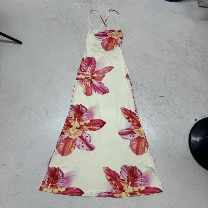 Damen Maxikleid mit floralem Design und Spaghettiträgern Drune