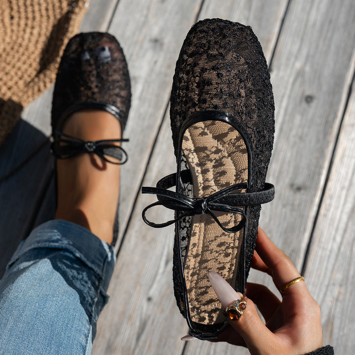 Damen elegante Ballerinas mit floralen Applikationen und rutschfester Sohle Drune