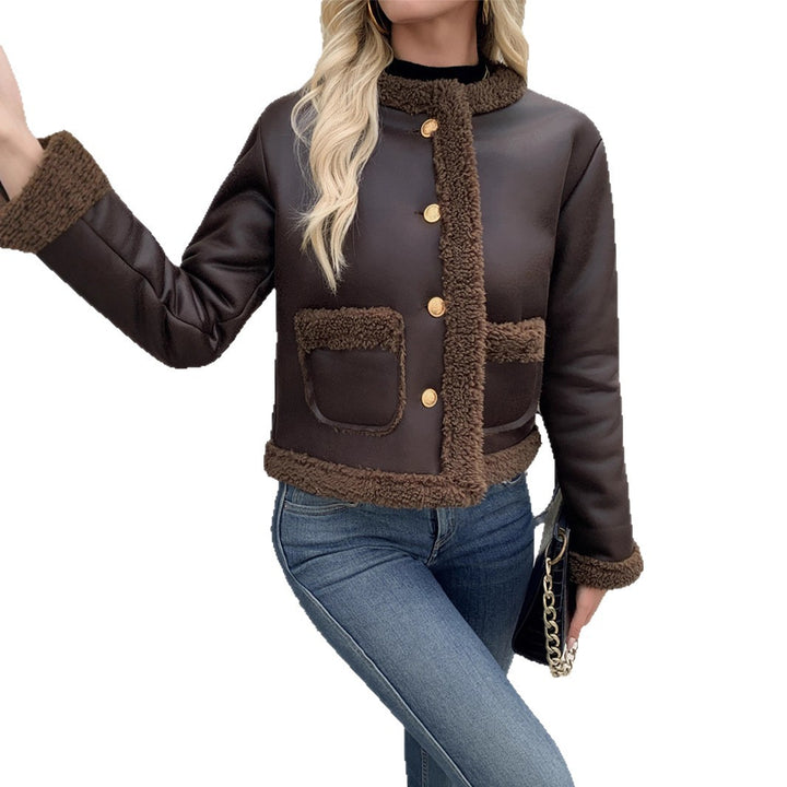Damen Kurz geschnittene Texturjacke mit verdeckten Knöpfen und Taschen Drune