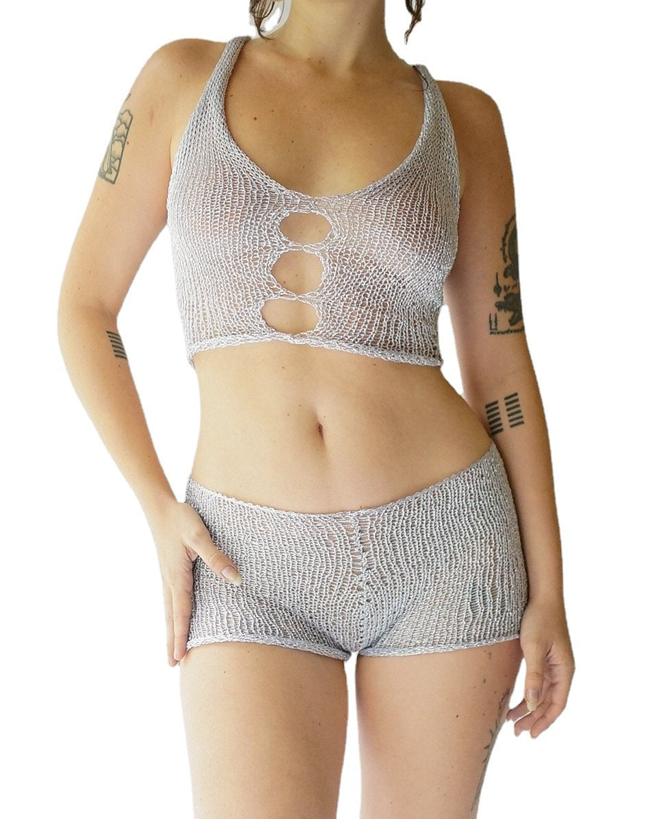 Damen transparentes Netz-Top und Short-Set Drune