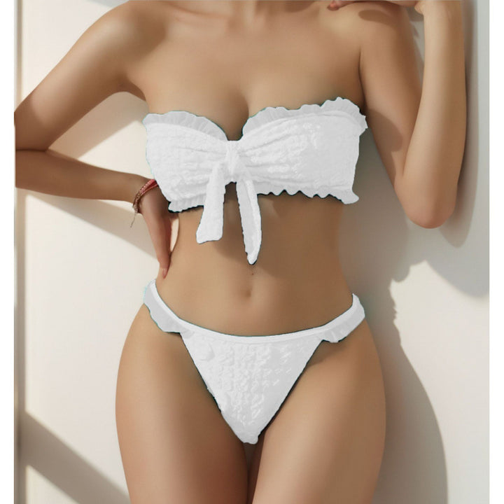 Damen Bandeau-Bikini mit modischen Rüschendetails und verstellbarem Knotendesign Drune