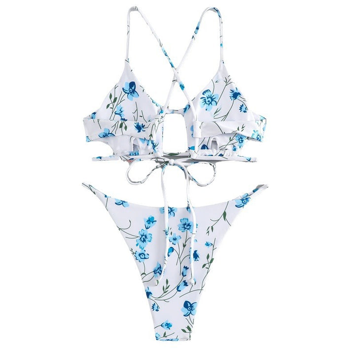 Damen Triangel-Bikini mit versetzten Trägern und floralem Muster Drune