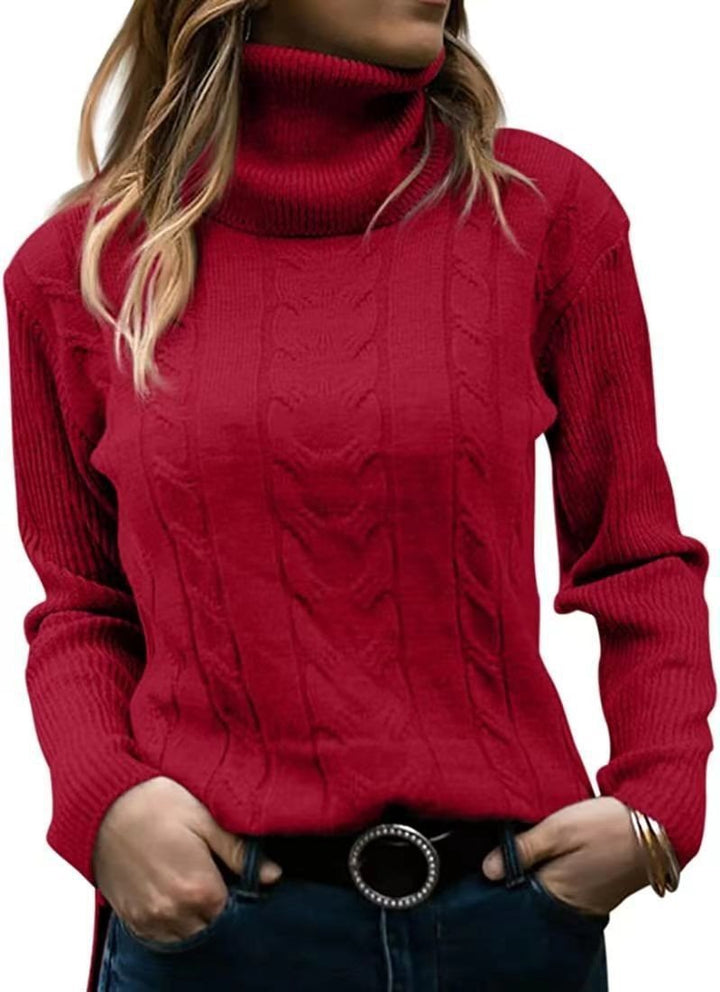 Damen Strickpullover mit hohem Kragen und strukturiertem Zopfmuster Drune