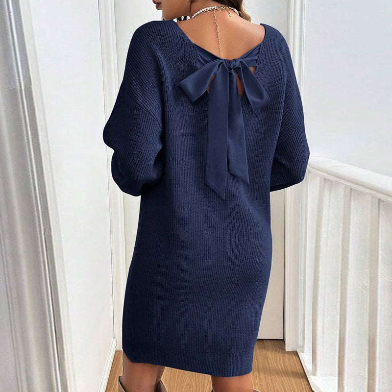 Damen Strickkleid mit raffiniertem Rückenausschnitt und Schleifendetail Drune