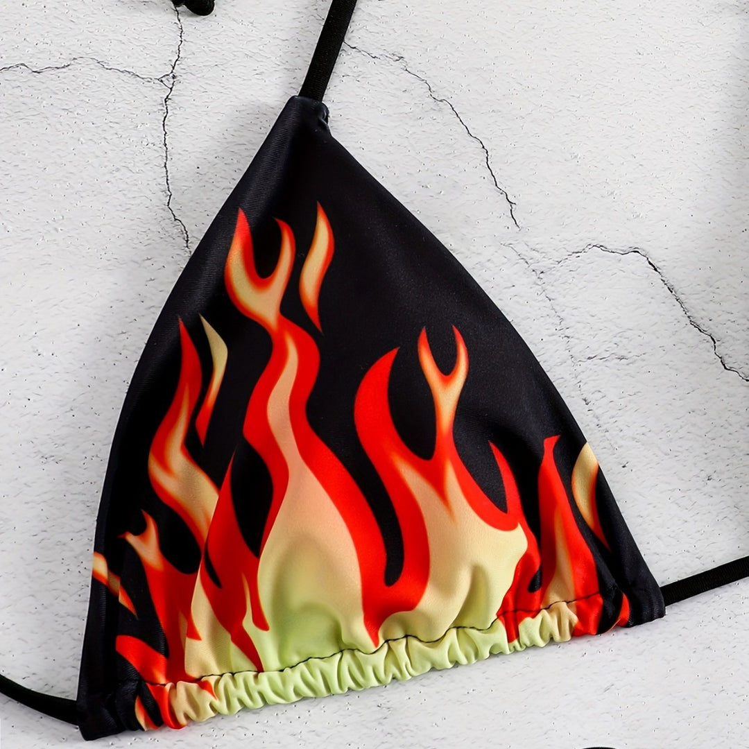 Damen Triangel-Bikini mit feurigem Motiv Drune