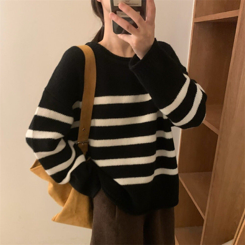 Damen Lässiger Streifenpullover mit weichem Material Drune