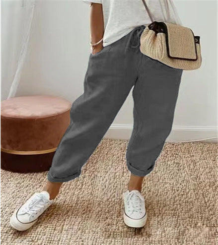 Damen lässige Leinenhose mit körpernaher Passform und praktischen Taschen Drune
