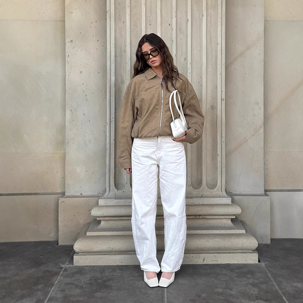 Damen lässige Wildlederjacke im Oversized-Schnitt Drune