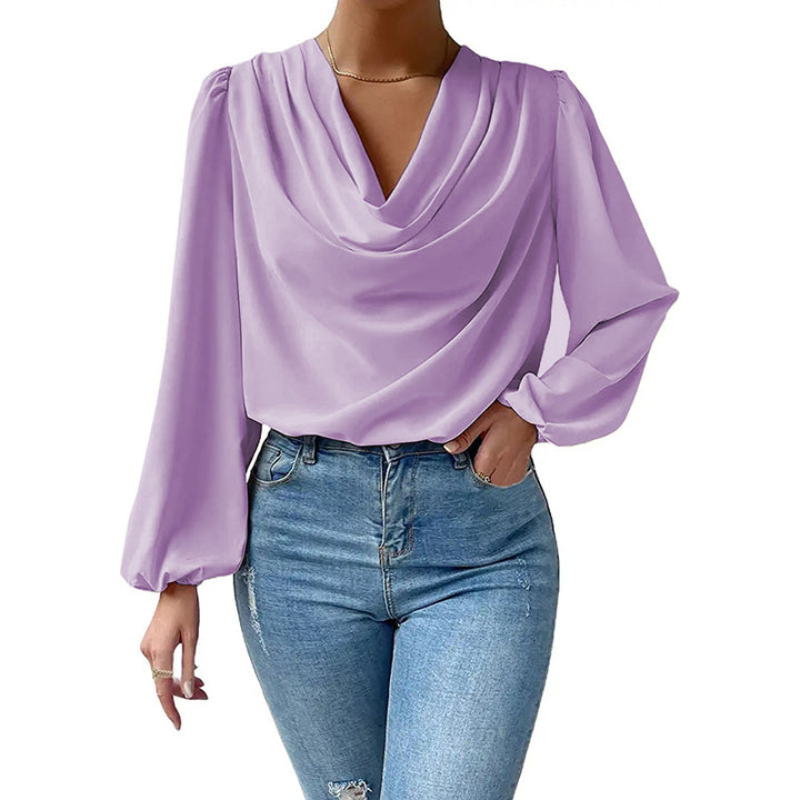 Damen Elegantes Langarm-Blusenoberteil mit Drapierung und weitem Schnitt Drune