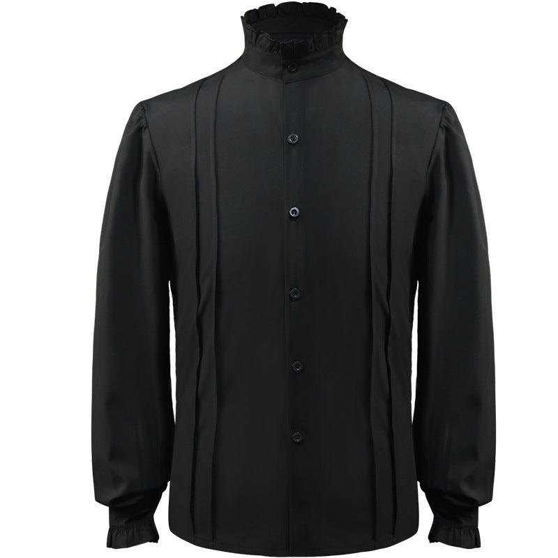 Damen nan elegante viktorianisch inspirierte Rüschenbluse mit hohem Kräuselkragen und Ballonärmeln Drune