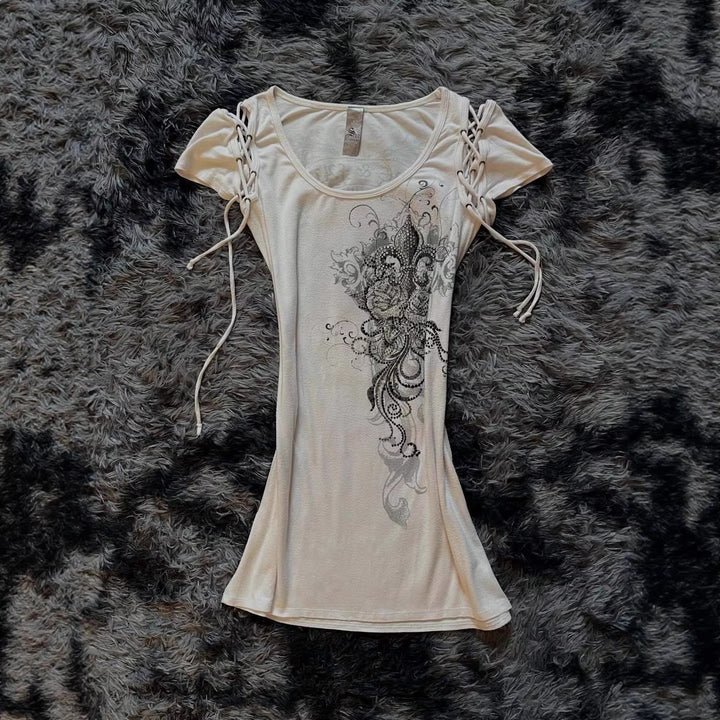 Damen Elegantes T-Shirt mit dekorativen Schnürdetails Drune