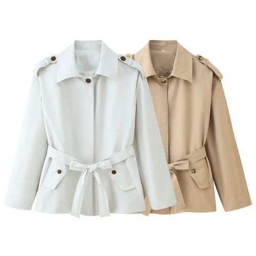 Damen elegante Trenchjacke mit taillierbarem Gürtel und modischen Knopfdetails Drune