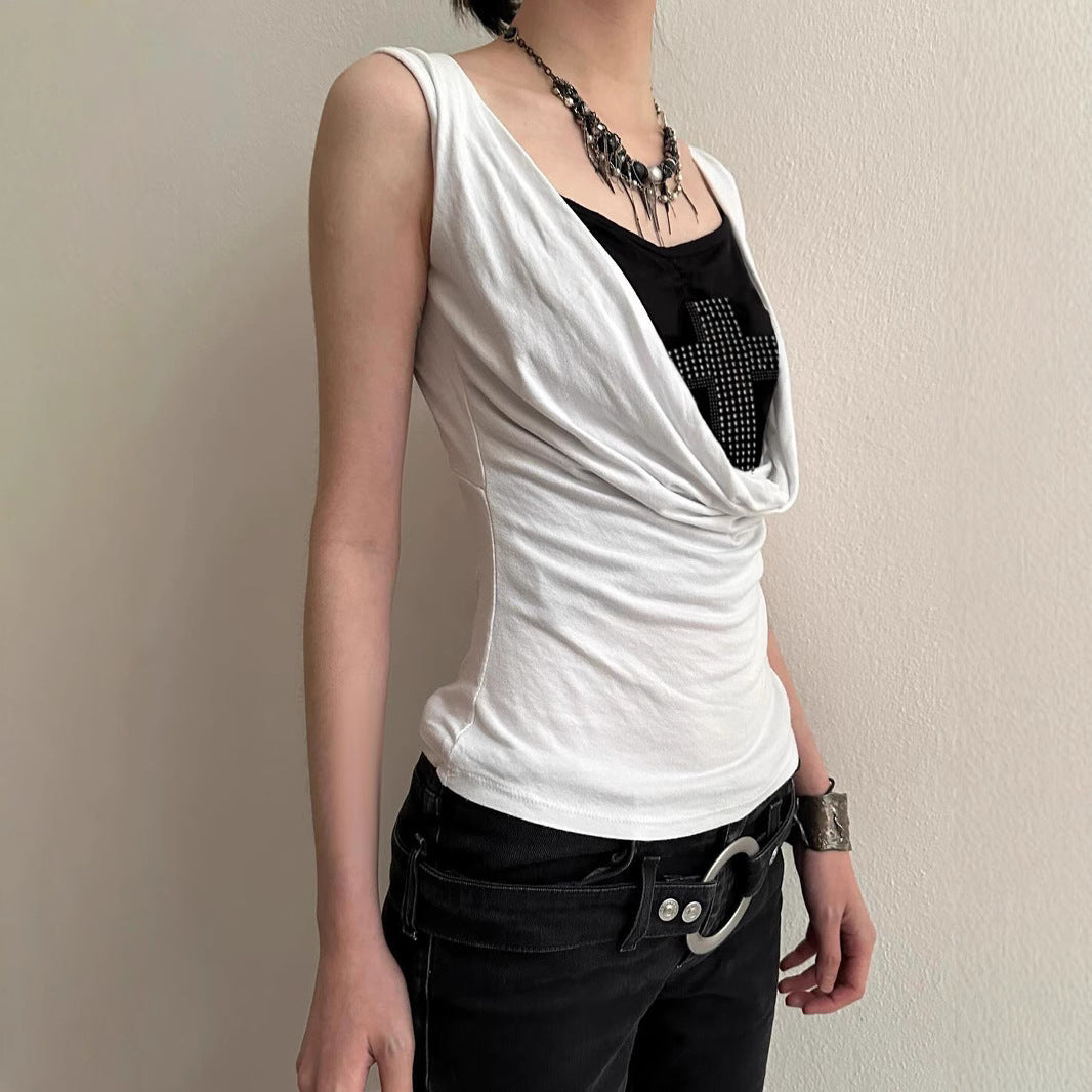 Damen elegantes Drapeetop mit Kreuzdetail Drune