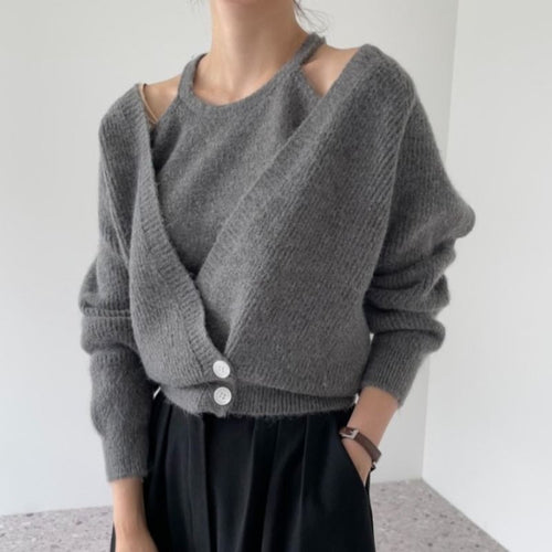 Damen cropped Strickjacke mit tiefem V-Ausschnitt und Knopfdetails Drune