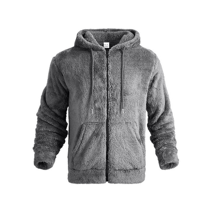 Herren kuschelige Fleecejacke mit hochschließendem Kragen und Kängurutaschen Drune