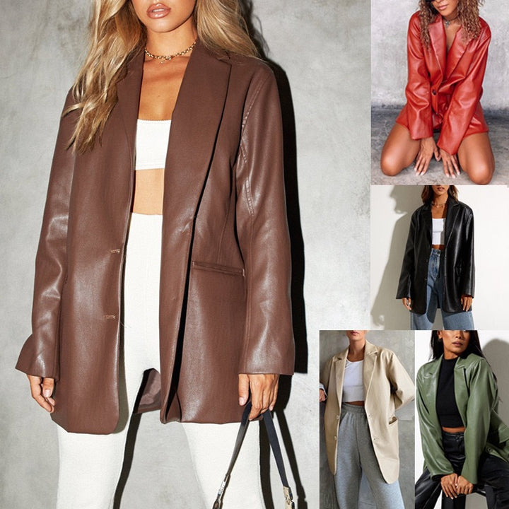 Damen elegante und stilvolle Kunstlederjacke Drune