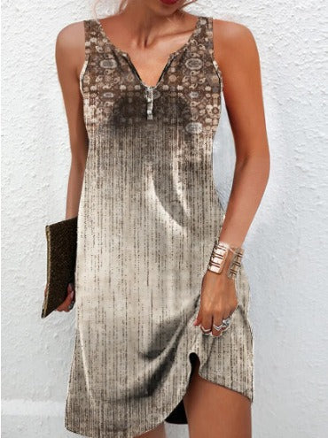 Damen, Lässiges Sommerkleid mit V-Ausschnitt und Asymmetrischem Saum Drune