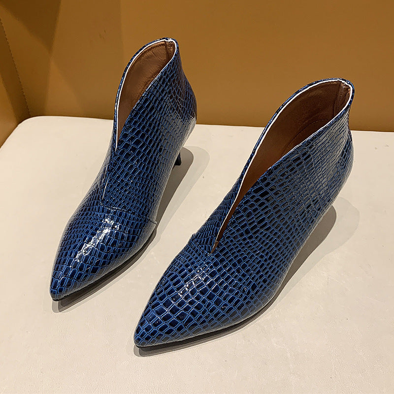 Damen nan spitze Stiefelette mit Krokoprägung und niedrigem Kittenabsatz Drune