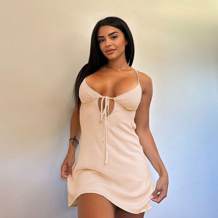 Damen Kurzes Wickelkleid mit raffiniertem Ausschnitt und verstellbaren Spaghettiträgern Drune